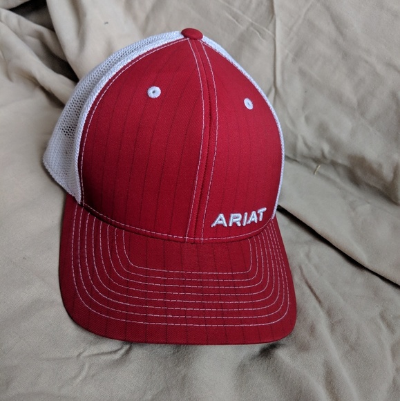 red and white ball cap